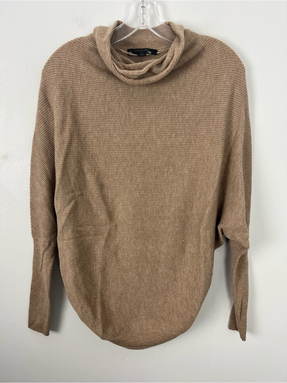 ALLSAINTS Ridley Jumper Wool Cashmere Tan Ribbed Cowl-Neck Pullover Sweater